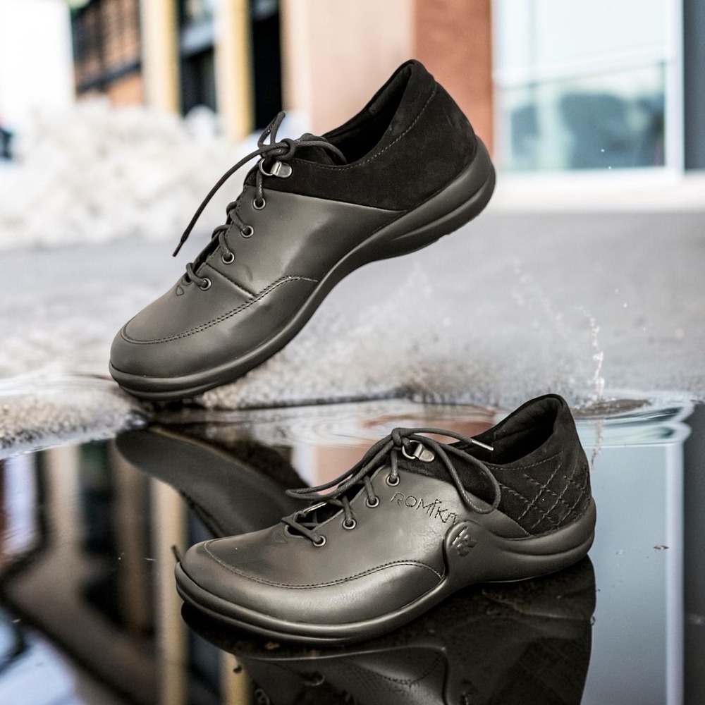 Romika Black Leather Suede Lace Up Oxford Comfort Walking Shoes Sz 37 US 6-6.5